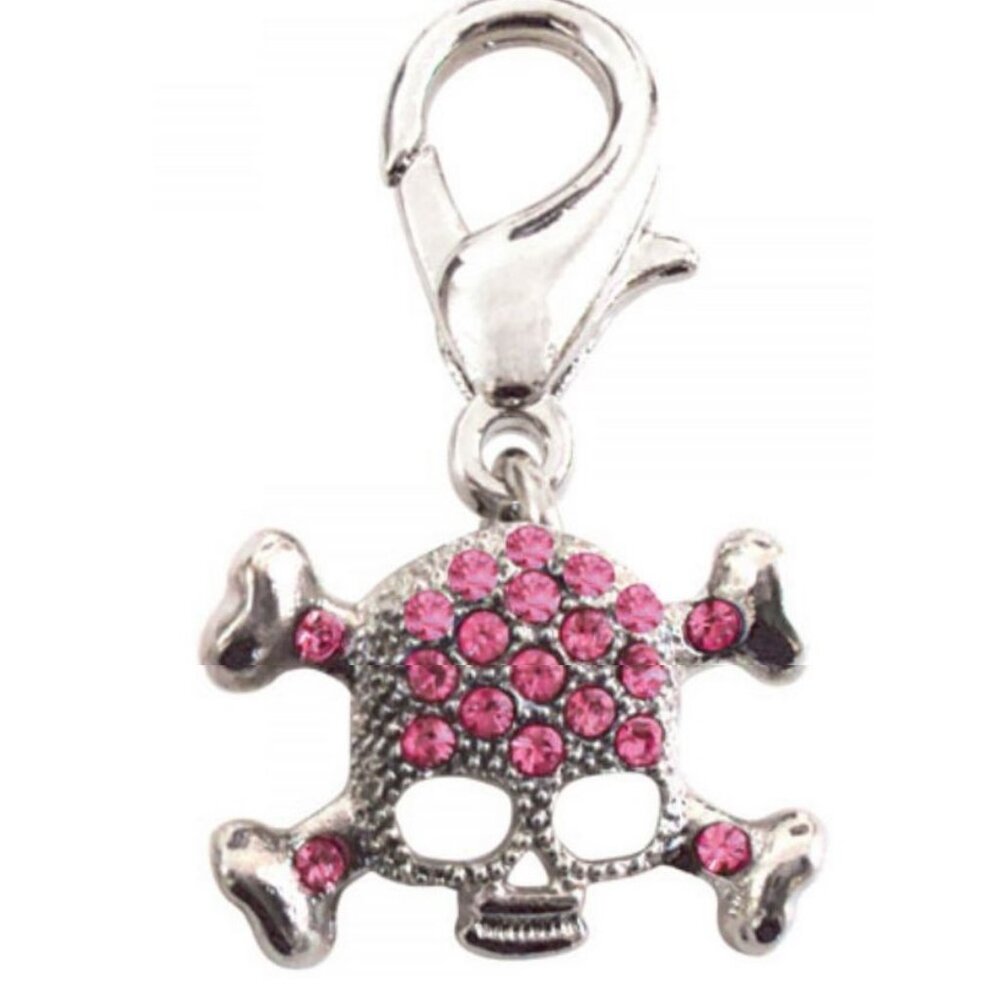 Pink Crystals Skull Pet Collar Charm or Purse Charm, Zipper Pull, etc.